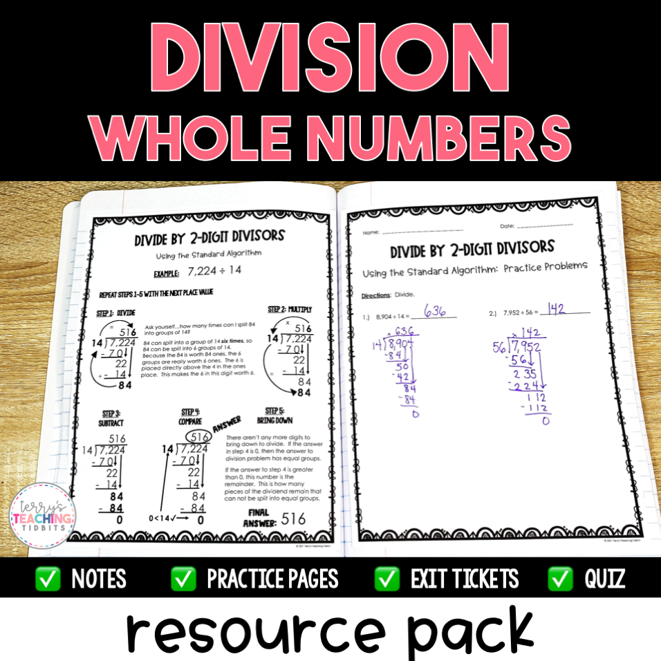 Division of Whole Numbers Resource Pack - Printable – Terry's Teaching Tidbits for Free Printable Partial Quotient Division Worksheets