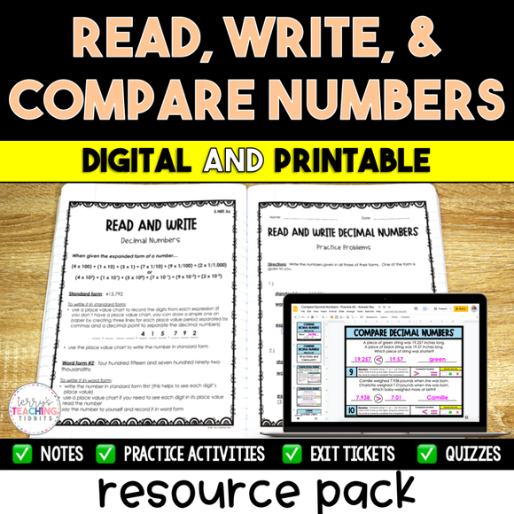 Read, Write, and Compare Numbers Resource Options