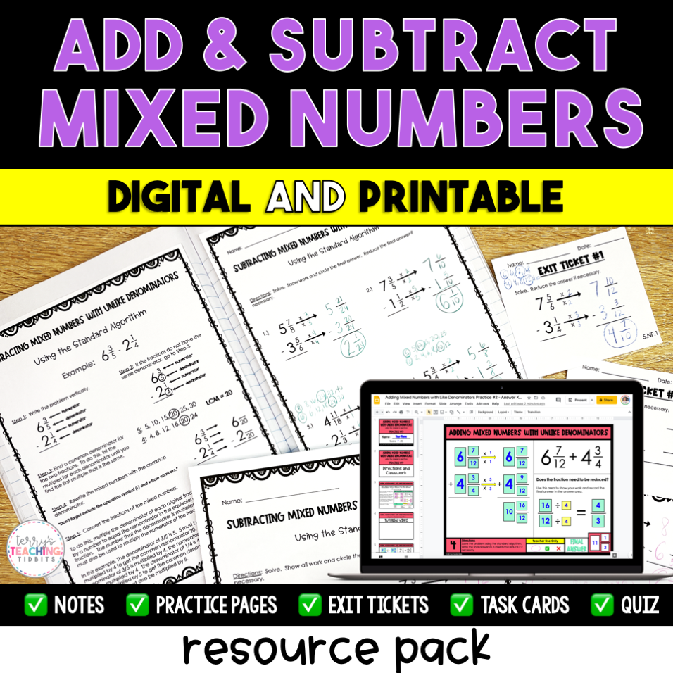 Add and Subtract Mixed Numbers Resource Options – Tagged