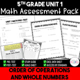 Order of Operations and Whole Numbers Printable Assessment Bundle - 5th Grade Math Unit 1