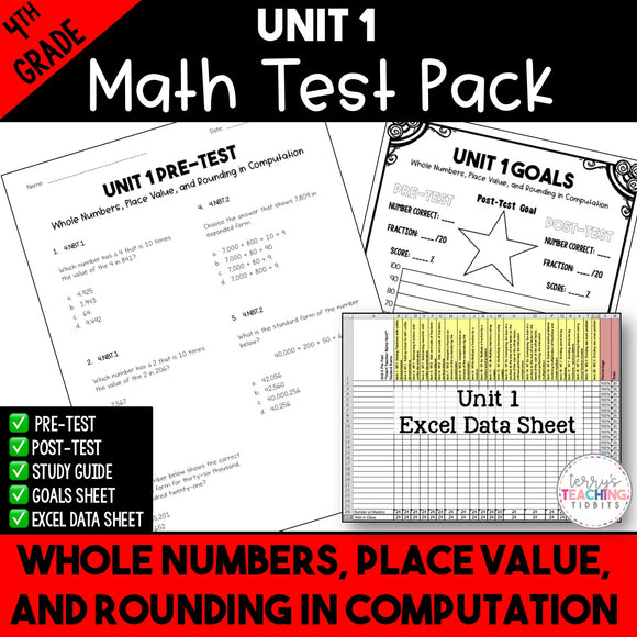 Whole Numbers, Place Value, and Rounding in Computation Printable Test Pack {4th Grade Unit 1}