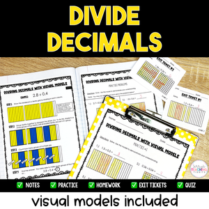Dividing Decimals - Visual Models Included - Printable