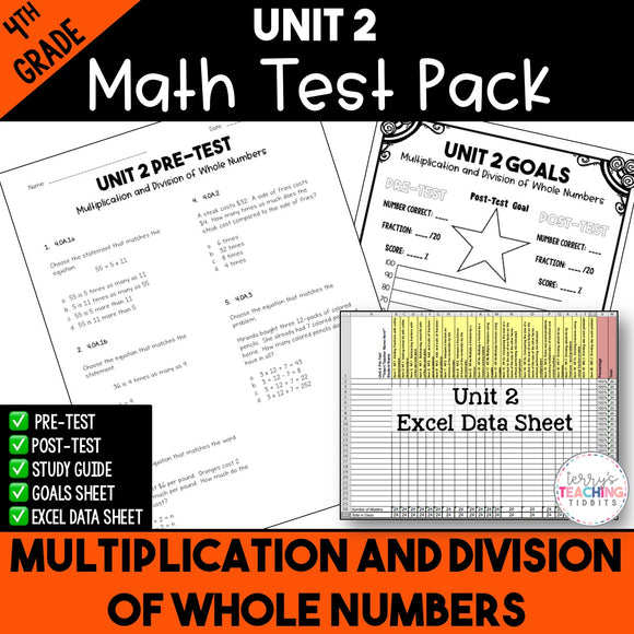 Multiplication and Division of Whole Numbers Printable Test Pack {4th Grade Unit 2}