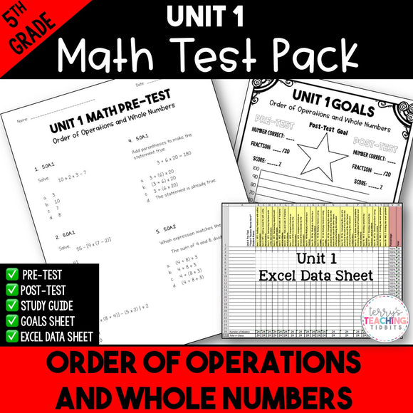 Order of Operations and Whole Numbers Printable Test Pack - 5th Grade Unit 1
