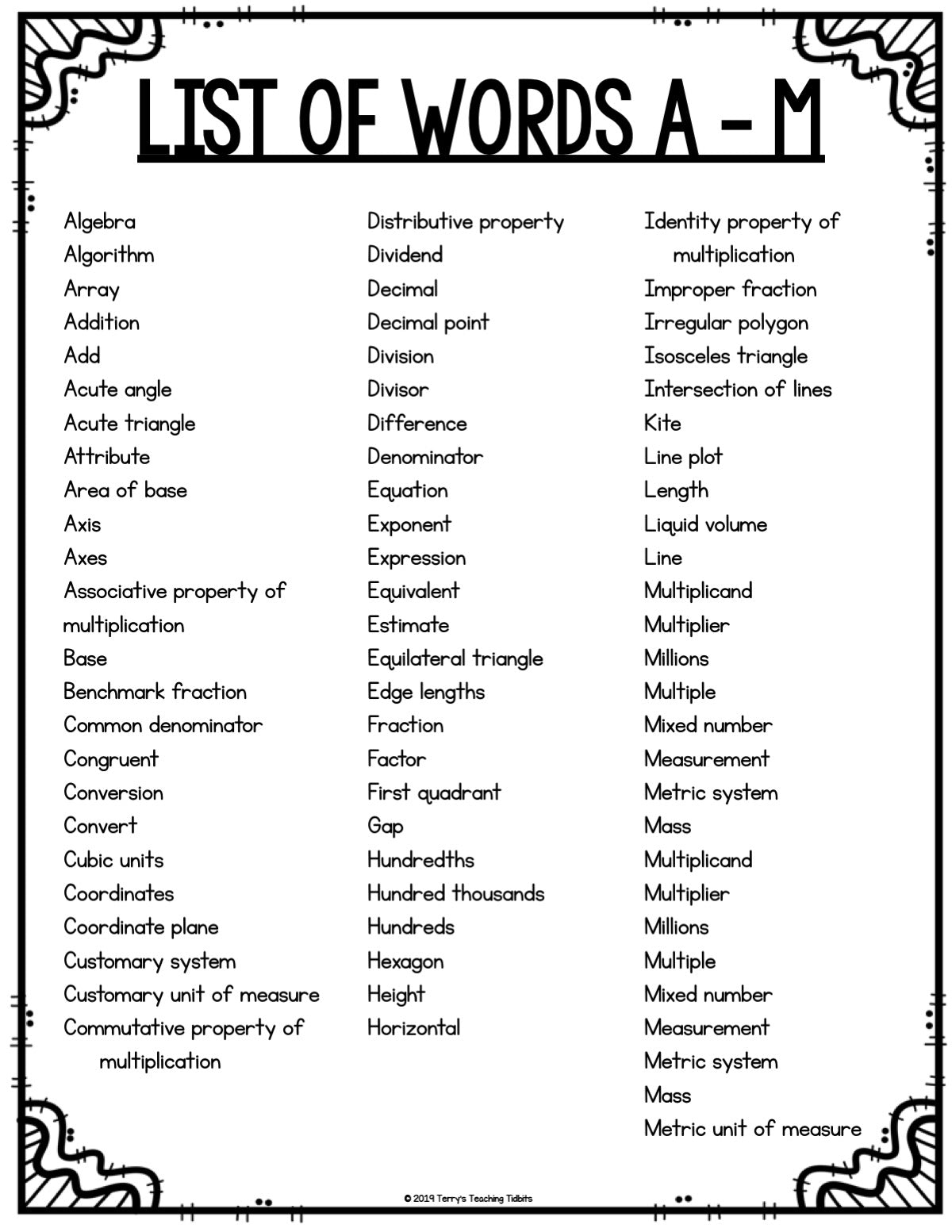 Math Word Wall {Upper Elementary} – Terry's Teaching Tidbits, image size:1200x1553