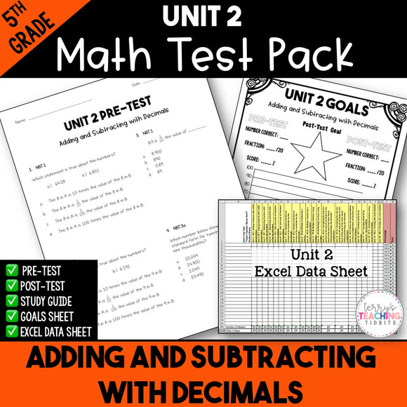 5th Grade Unit 2 Math Test Pack Paper Terry S Teaching Tidbits