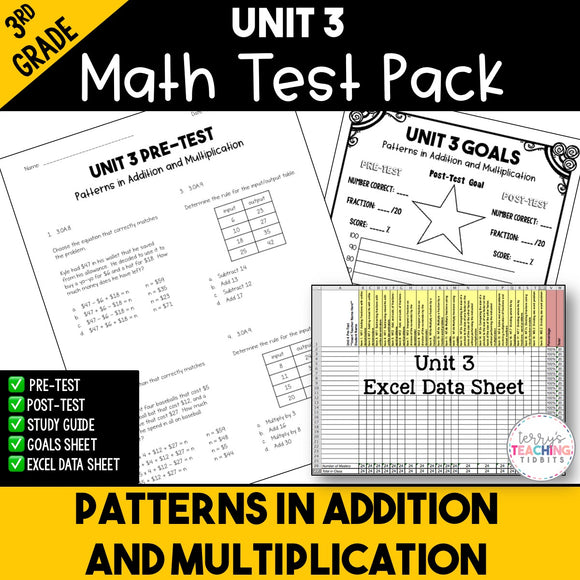 Patterns in Addition and Multiplication Printable Test Pack {3rd Grade Unit 3}