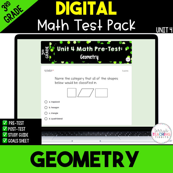 Geometry Digital Math Test Pack {3rd Grade Unit 4}