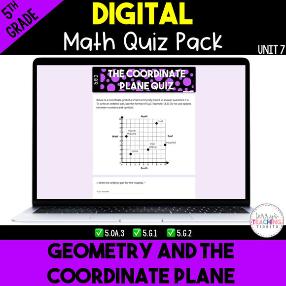 Geometry and the Coordinate Plane Digital Quiz Pack {5th Grade Unit 7}