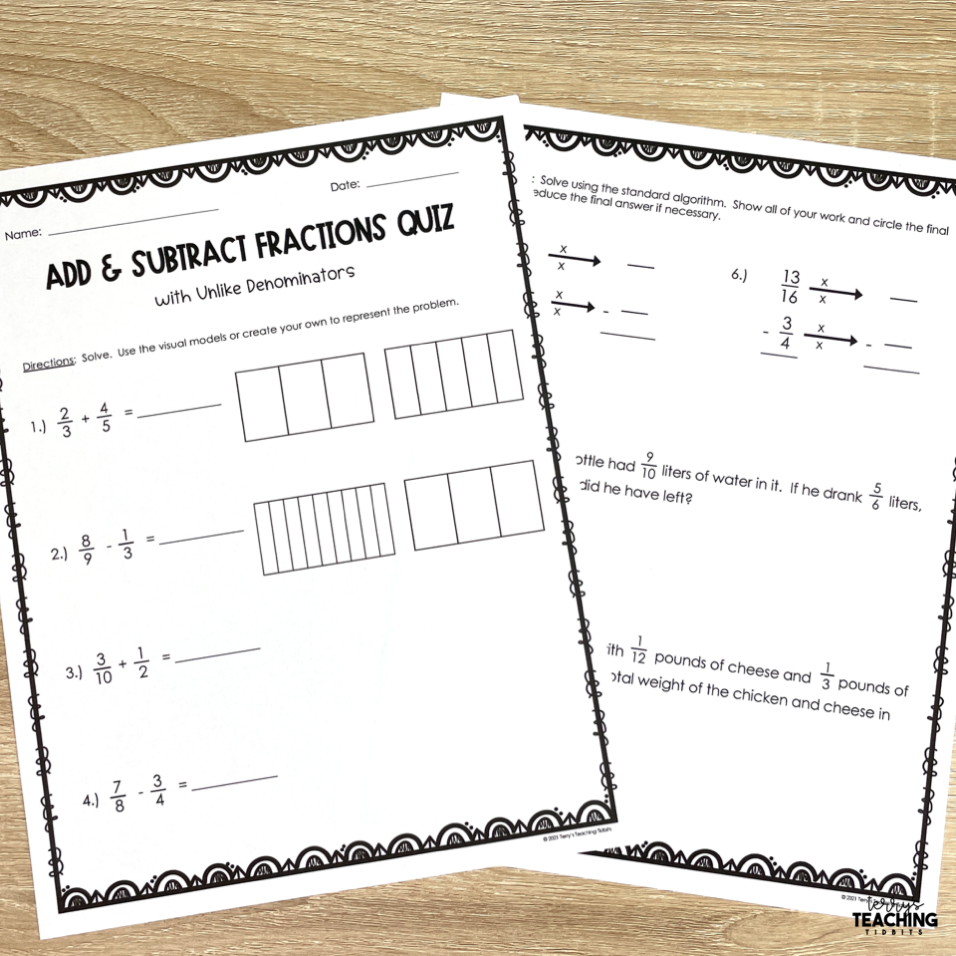 Adding Fractions Visual Model Add and Subtract Fractions - Visual Models Included - Printable – Terry ...