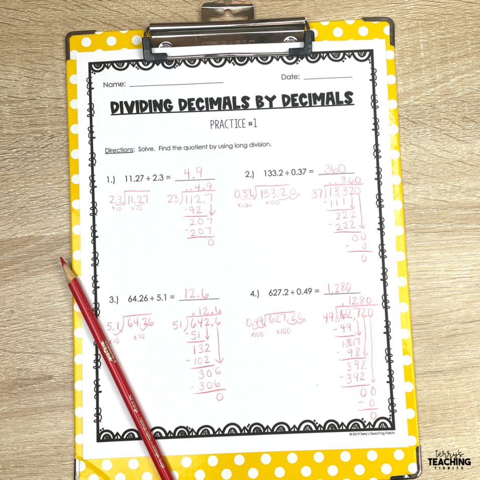 Dividing Decimals Visual Models Included Printable Terry S