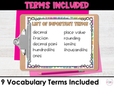 What Am I? 5th Grade Math Vocabulary - Adding & Subtracting with Decimals