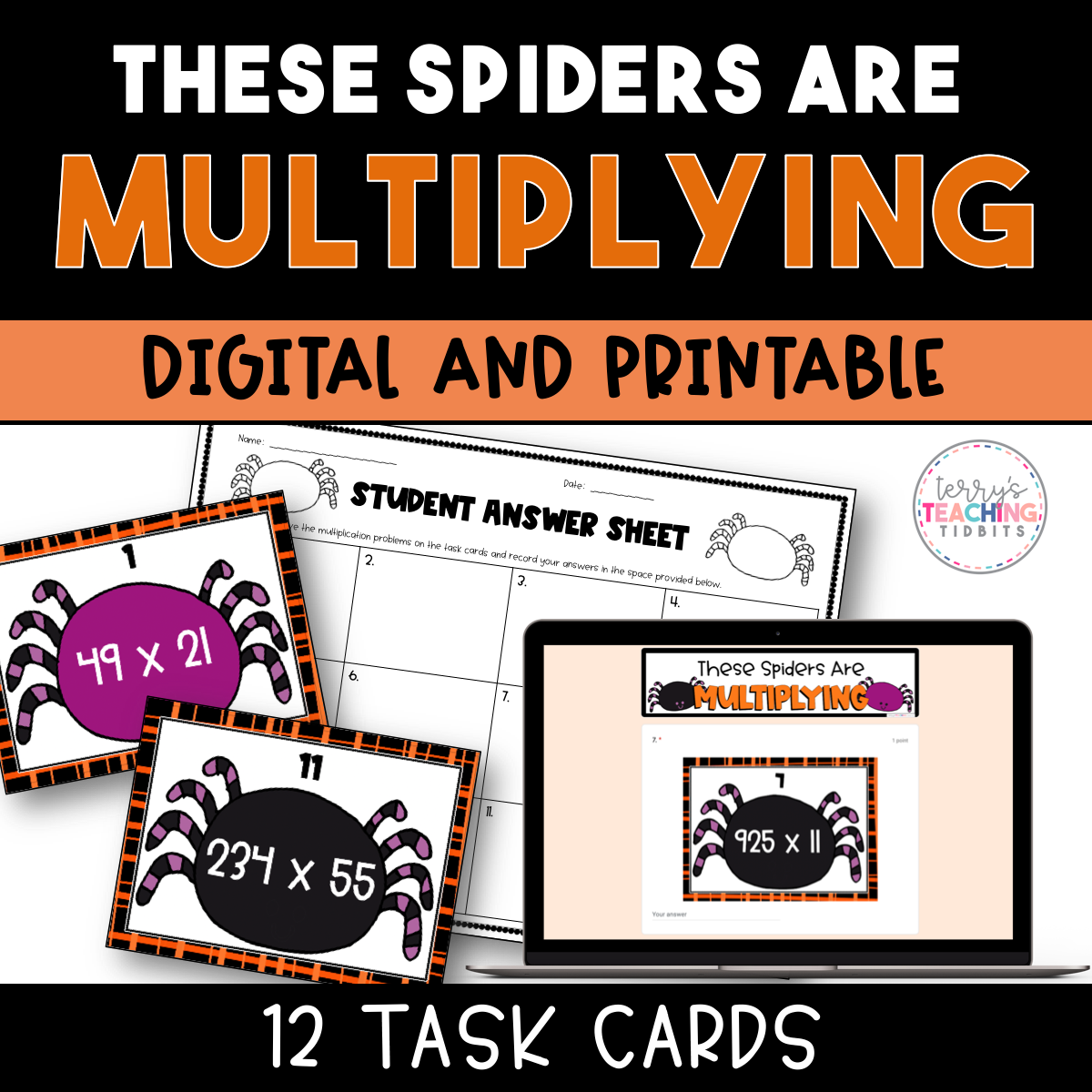 Multiplication Spider Project Spider Multiplication Task Cards Freebie {Digital and Printable ...