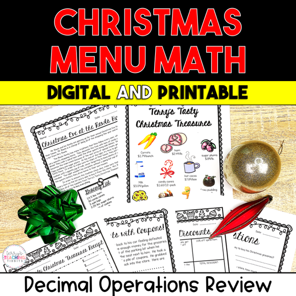 Christmas Menu Math Decimal Review