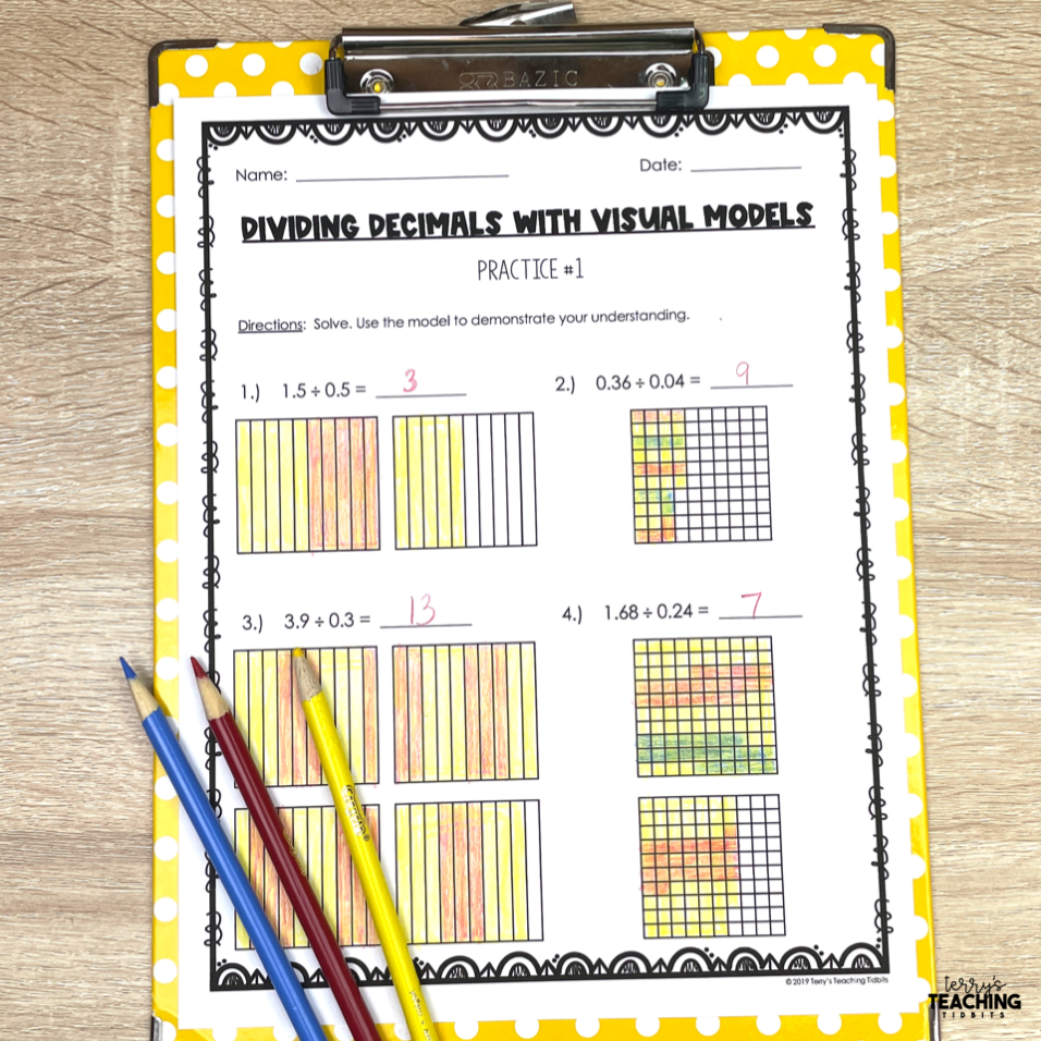 Dividing Decimals Visual Models Included Printable Terry S