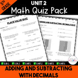 Adding and Subtracting Decimals Quiz Pack {5th Grade Unit 2}