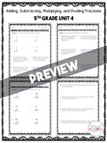 Add, Subtract, Multiply, and Divide Fractions Paper Quiz Pack {5th Grade Unit 4}